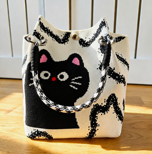 Black cat knit - bag, rope