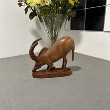  Hand Carved Wood Antelope Figurine Wooden Animal Sculpture Ornament