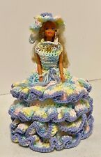 BARBIE Mid Century 70's Doll 12'' Crocheted toilet paper cover Blue, Pink, White