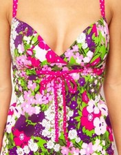Freya Eden Tankini Top Size 34E Pink White Green Floral Non Wired Padded 3194