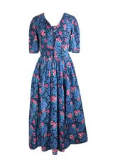 Vintage Laura Ashley Dress 6-8UK Cotton Summer Cottagecore Midi Blue Pink Floral