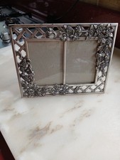 VTG 70s Double Photo Frame Trellis & Climbing Roses Pewter Tone Made in Taiwan