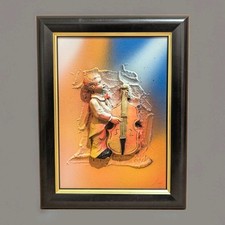 3D Resin Sculpture Art Clown Playing the Cello Framed Wall Hanging Hand Painted