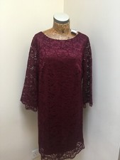 WALLIS DRESS UK 16 Red Burgundy Lace Bell Sleeve NEW BNWT Party Midi Formal