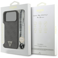Guess 4G Triangle Logo With Pearl Strap MagSafe Case for iPhone 17 Pro Max Black