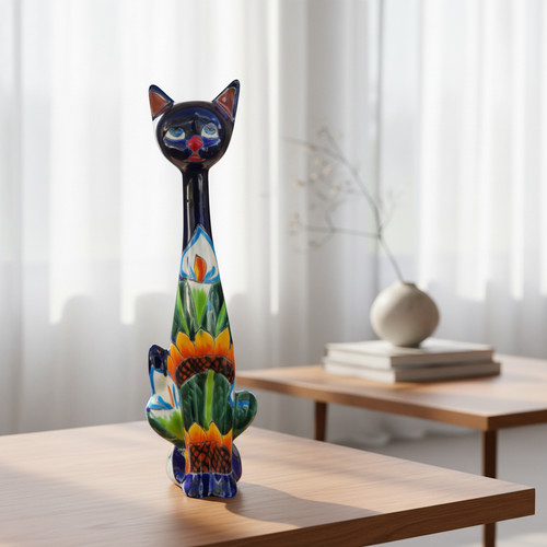 Tall talavera cat - talavera, statue