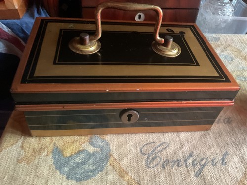 Vintage metal money tin with - vintage,