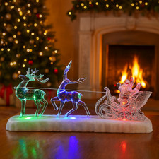 Christmas LED Santa Decoration Light Up Sleigh Reindeer Ornament Musical Battery
