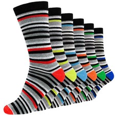 Mens Dress Striped Crew Socks with Funky Colorful Pattern Office Work Soft Socks