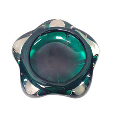 Whitefriars Vintage Green & Clear Glass Lobed Bowl / Ashtray (11)