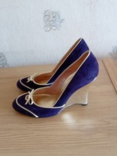 LK Bennett Wedge Shoes, Purple And Gold Suede. UK Size 6