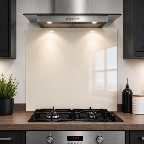 Cream glass splashback - glass,