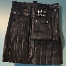 Excellent Quality Genuine Black Cow Leather Quality Mans Pleated Kilt Wraparound