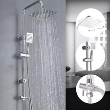Large Shower Kit Twin Head Waterfall Chrome Adjust Riser Rail Chrome Square Set