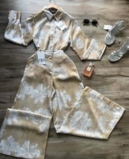 ZARA beige Floral satin Shirt