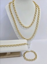 Womens Gold Belcher Chain 20" & 7.5" Bracelet Set Plain Gold 10mm 9ct GF Small