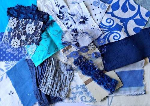 Blue fabric scrap bundle - blue,