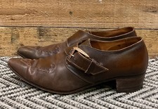 Original 60s Mens Winkle Pickers Brown Leather Western Buckle Shoes Size UK 7.5