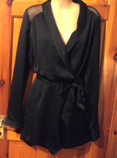 ROCHELLE HUMES'  BLACK SATIN BELTED ZIPPED MESH LONG SLEEVES PLAYSUIT SIZE 12