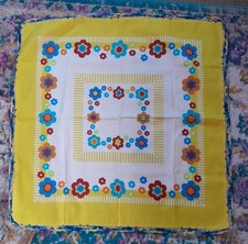 Small Square Colourful Floral Tablecloth Cotton Yellow Orange Blue Portugal 29"