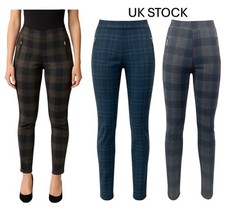 Ladies Womens Trousers Leggings Stretch Pants Check Checked Full Length Work NEW