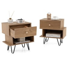 Bedside Tables Set of 2 Wooden Nightstand End Sofa Side Table Natural