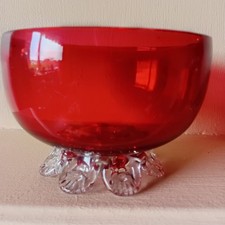 Antique Victorian Cranberry Glass Bowl with Raspberry brunt base