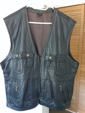 MENS LEATHER BLACK MULTI POCKET WAISTCOAT, OUTDOORS OR GARDENING  XLARGE 24" PIT