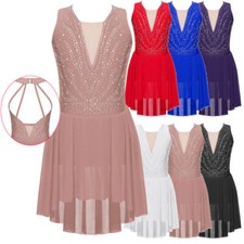 Kid Girls Rhinestone Figure Ice Skating Leotard Dress Ballet Lyrical Dance UK