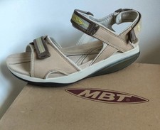 MBT Kisumu Sandals Mens 11 Beige Leather Rocker Sole Comfort Hook Loop Closures