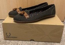 NEW BNIB Ladies Fred Perry ‘Evelyn Herringbone Wool’ Shoes Anchor Grey UK6.5