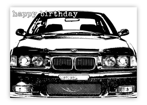 Classic car birthday card - car,