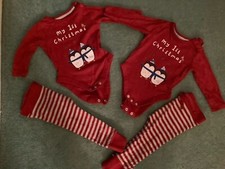 Babies My First Christmas Outfits Bodysuit & Bottoms Size 6-9mths  X2