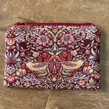 Handmade Fabric Purse Coins Cards William Morris Strawberry Thief Damson 