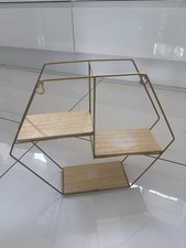 Set Of Two Gold Tone Metal And Wood Display Shelves