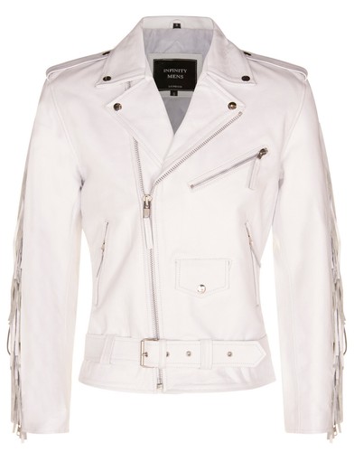 Mens white fringe - white, leather