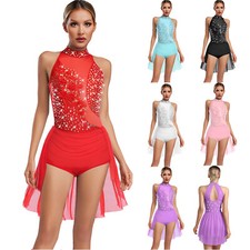 UK Womens Ballet Dance Leotards Lyrical Dress Competition Tulle Skirt Dancewear