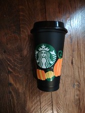 Starbucks Reusable Hot Cup Halloween Black Pumpkin New