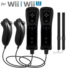 2X 1X Remote Controller Nunchuck For Nintendo Wii Wii U Motion Plus +Strap Black