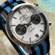 Rotary AVENGER Watch Mens Swiss Made Chronograph Silver Dial Steel 40mm Case