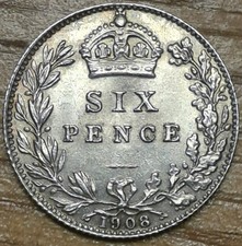 1908 King Edward VII Sixpence