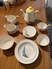 Vintage 1950's Royal Worcester Palissy Golden & Blue Regatta Sailing Pottery
