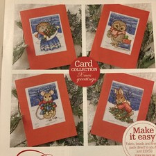 Christmas animal cards owl hedgehog mouse rabbit Cross Stitch Chart