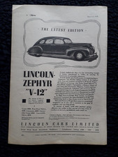 1938 Lincoln Zephyr V12 - Vintage Original Classic Car Magazine Advert