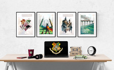 Harry Potter Hogwarts Watercolour Set Of 4 Prints Pictures Wall Art Poster