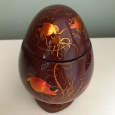 Hand Painted Red Gilt Lidded Pot Oriental Ryukin Goldfish Angelfish Decorative