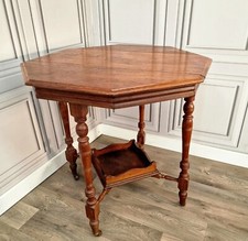 Antique Hall Table - Wooden Arts & Crafts Octagonal 2 Tier Wood Window Side End