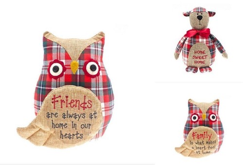 Owl door stop red tartan - door,