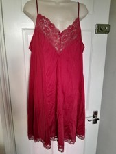 Vintage M & S Wine Red Satin Feel & Lace Night Slip Dress Size 20 VGC