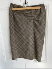 Tailored By Next Brown wool mix check plaid dogtooth pencil ruched skirt UK8